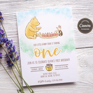 winnie the pooh Invitation, Printable Editable Boy Girl Birthday Invite, Electronic invitation, teddy bear Invite template, winnie invite
