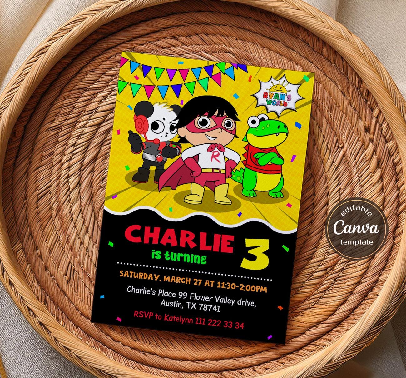 Ryans Birthday Invitation, Printable Ryan's World Invite, Party Invite ...