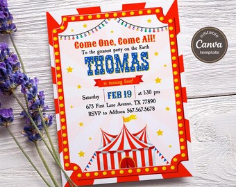 Circus Birthday invitation, printable clown Invitation, Circus Party Invite Template, Carnival Editable Invitation, boy girl birthday