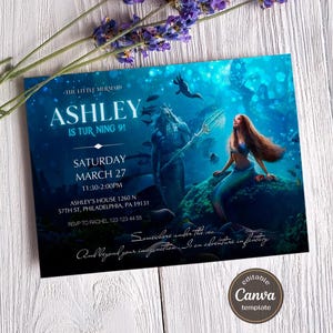 The Little Mermaid Printable invitation, Editable Invitation, Mermaid Birthday Invitation, Princess Ariel Party, Mermaid Party