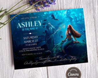 The Little Mermaid Printable invitation, Editable Invitation, Mermaid Birthday Invitation, Princess Ariel Party, Mermaid Party