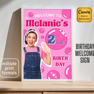 Ms Rachel welcome in, Ms Rachel welcome sign, printable editable girl birthday Party decoration template, welcome poster template