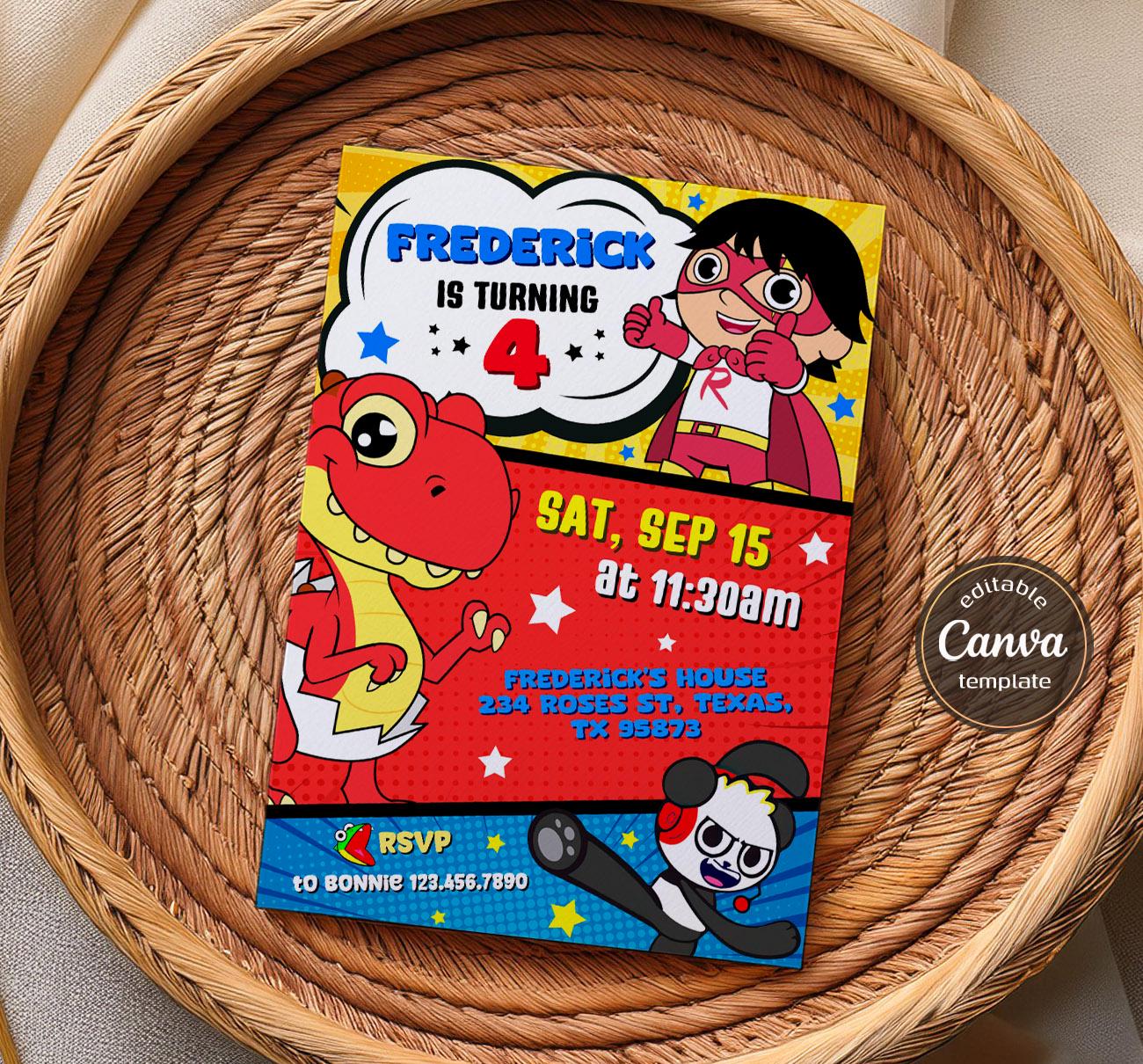 Ryans Birthday Invitation, Printable Ryan's World Invite, Party Invite ...