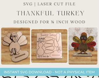 Thankful Turkey Thanksgiving Pop-Out Laser Cut SVG File