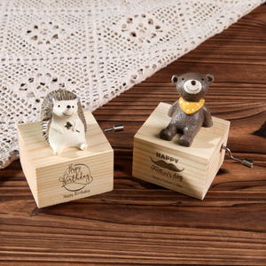 Birthday Gift Costom Hand Crank Wooden Bear Music Box Small Animals,Personalized Keepsake,Anniversary,Birthday,Graduation, gift for her