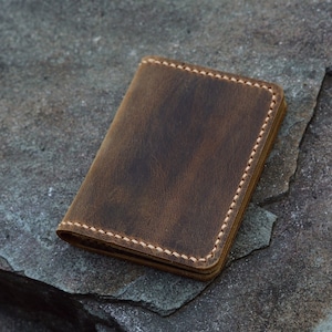 Tarjetero de cuero genuino envejecido personalizado / Billetera delgada para cambio de efectivo / Estuche para tarjetas de cuero retro vintage C054CF