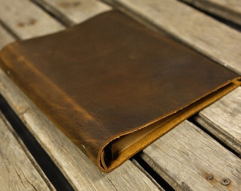 Personalized Simple A5 leather ring binder notebook cover / distressed leather refillable refill journal diary - NBA505S