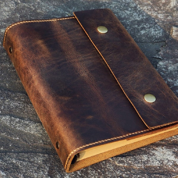 Personalized A5 Leather Journal , distressed leather refillable binder travel notebook portfolio  - NA505PDS