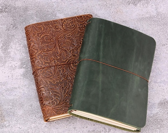 Personalized Leather Journal Cover A5 A6, Refillable Traveler’s Notebook, Leather Sketchbook with Inserts, Custom Engraved Gift T01-LJCA56