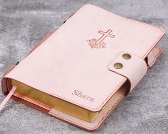 Personalized leather bible cover for women, Custom size bible cover case, Bible cover sleeve, Christian book cover T04-LBC15S