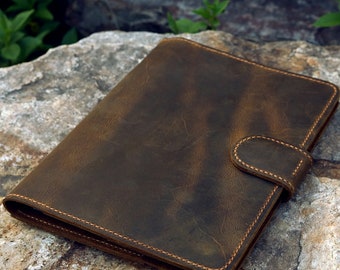 Vintage distressed leather iPad stand cover for 2025 iPad Air 11 13 inch, leather iPad Pro 12.9 organizer case  IXPMC