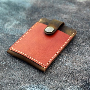 Handmade Leather pull up card holder men's Leather credit card case with Pull Tab  minimalist card holder  thin minimal card wallet CH05PT