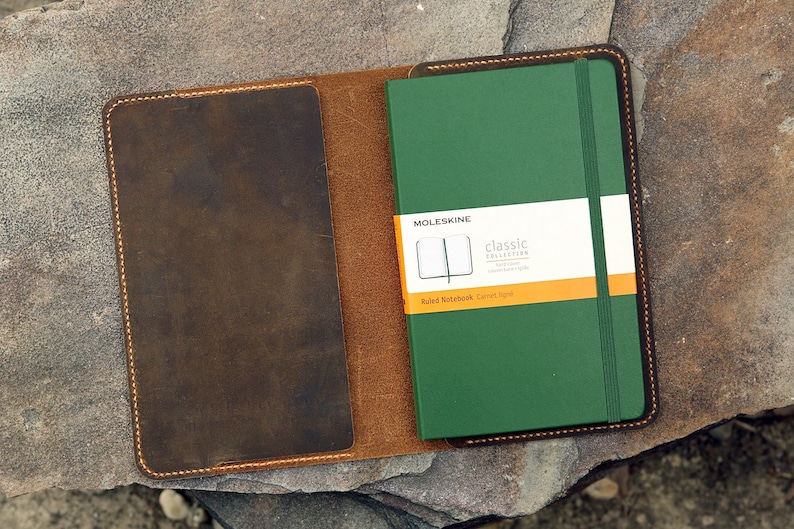 Personalized leather cover for large moleskine notebook Etsy