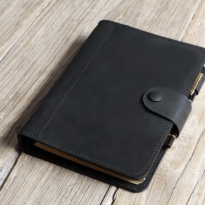 All black leather refillable planner , leather A5 6 ring binder , leather daily portfolio NBA519TB