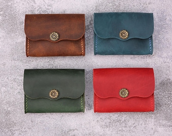 Handmade Genuine Leather Card Wallet – Small Envelope Style Credit Card Holder – Women’s Minimalist Mini Card Purse – Gift for Her T03-WCW