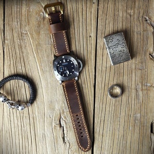 Vintage mens leather watch straps , rustic brown leather band for Panerai watch ,custom watch band - WS05BB