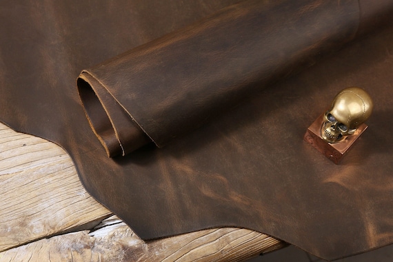Vintage Rustic Full Grain Oil Tanned Leather Sheets Scrap , Full