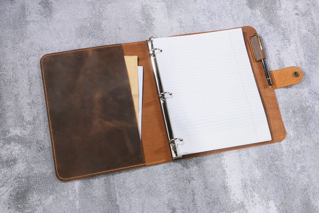 Refillable journal travel notebook / Leather ring binder portfolio cov –  DMleather