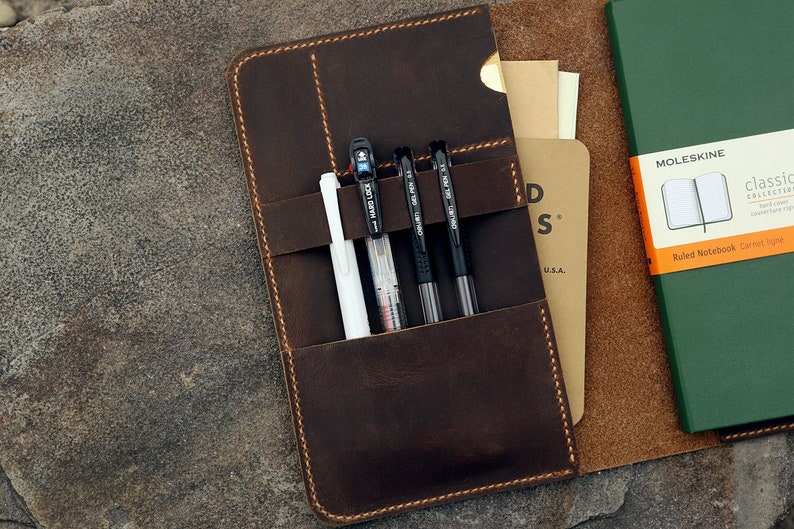 Personalized leather moleskine cover with pen holder custom Etsy