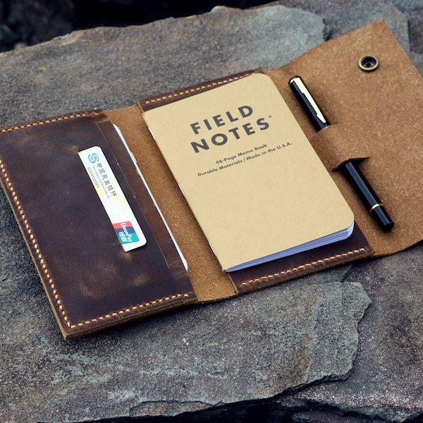 Leather travel journal wallet leather notebook wallet for pocket size field notes leather wallet cover iPhone X XS wallet FA605CDB