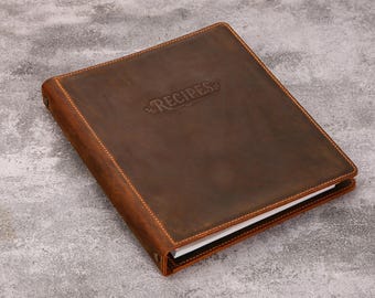 Raccoglitore di ricette personalizzato in pelle formato lettera, libro di cucina di famiglia a 3 anelli, libro di ricette di famiglia con pagine e supporto T08-L3RB