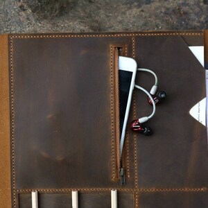 Handmade distressed leather MacBook pro laptop portfolio / retro leather business travel organizer case - MB05PDB image 7