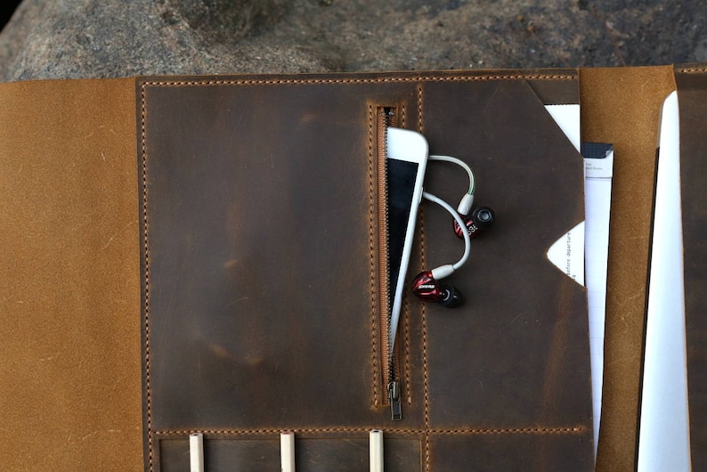 Handmade distressed leather MacBook pro laptop portfolio / retro leather business travel organizer case - MB05PDB image 7