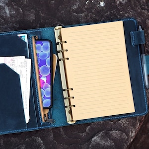Personalized vintage marine blue refill leather travel journal A5 6 ring leather planner binder travel notebook cover NBA511TB