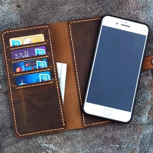Personalized removable magnetic distressed leather iPhone wallet cover magnet case for iPhone 15 14 13 Pro Max wallet IP05MMW image 5