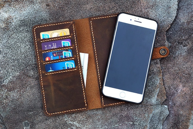 Personalized removable magnetic distressed leather iPhone wallet cover magnet case for iPhone 15 14 13 Pro Max wallet IP05MMW image 5
