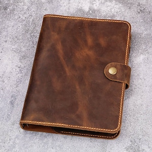Planejador vintage de couro envelhecido A5 A6 com 6 argolas, caderno recarregável feito à mão com suporte para caneta W10-LAXBC