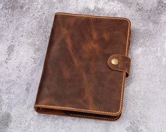 Vintage distressed leather A5 A6 6 ring refillable planner binder , Handmade Refillable Notebook with Pen Holder W10-LAXBC