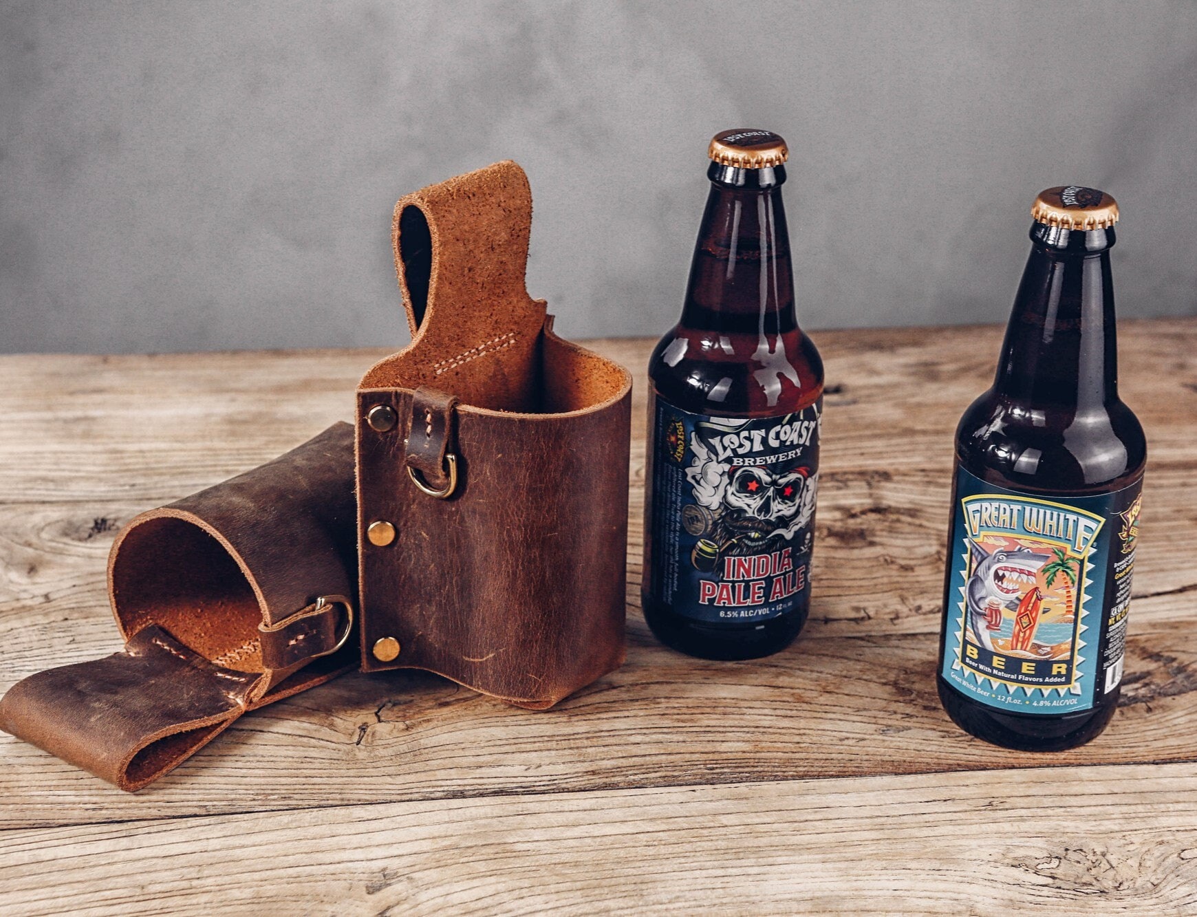 Personalized thick full grain leather beer holster , distressed leather cowboy holster bottle belt holder - Z07-L05BRH