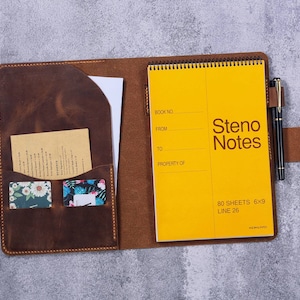 Personalized Leather Cover for Top Steno Pad 6” x 9” notepad , leather cover portfolio for Rocketbook Flip Executive Size Notebook W03-NB69