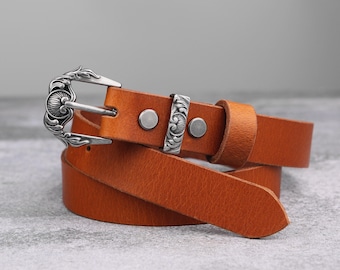 Women’s Western Leather Belt Black Brown, Western Buckle Keeper, Designer belts for women, Dress Jeans Waist Belt U09-LWBXP