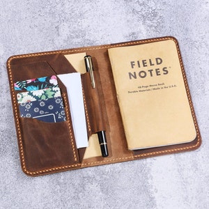 Personalized rustic leather cover case for Pocket size 3.5 x 5.5 field notes notebook , moleskine leather cover with pen loop , W03-LMP05C