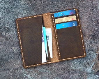 Men minimalist leather card wallet / minimal real leather front pocket wallet / distressed leather men slim bifold wallet / BW05TU