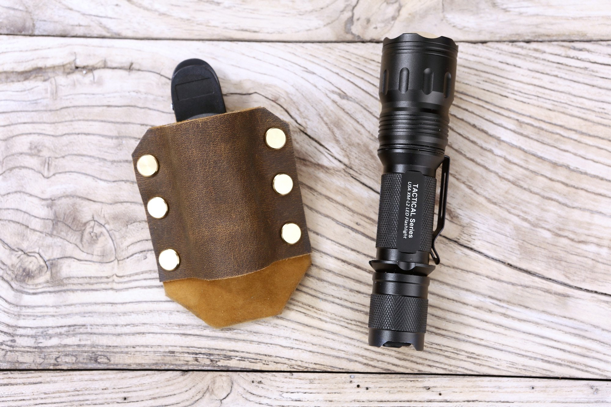 Personalized full grain Leather flashlight holster Etsy