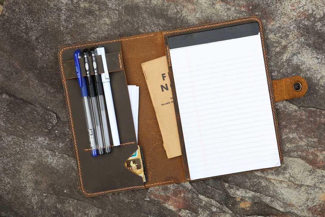 Personalized  retro real leather portfolio folder cover organizer for 5 x 8 inch notepad top open writing pads NLP58C