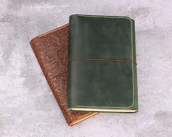 A5 notebook cover, A5 journal cover, A5 A6 Leather Notebook Cover, Refillable Journal with 3 Inserts, T01-LJEA56
