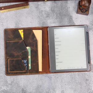 Custodia in vera pelle vintage per Kindle Scribe, custodia personalizzata per Kindle Scribe con tasche, custodia organizer per Kindle Scribe V09-LKSB05C