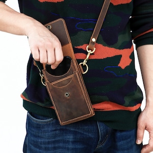Cartera de cuero personalizada para teléfono móvil, bolso bandolera de cuero para teléfono inteligente, bolso bandolera para iPhone para hombres y mujeres - X05-L05CPB