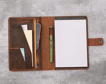 Handmade Full Grain Leather Portfolio for 5x8 Junior Legal Pad, Rustic Executive Notebook Cover, Leather Writing Folio T08-NLP58X