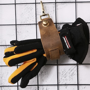 Vintage leather glove holder leash , brown leather glove clip holder strap , firefighter glove strap Z04-LGS05S
