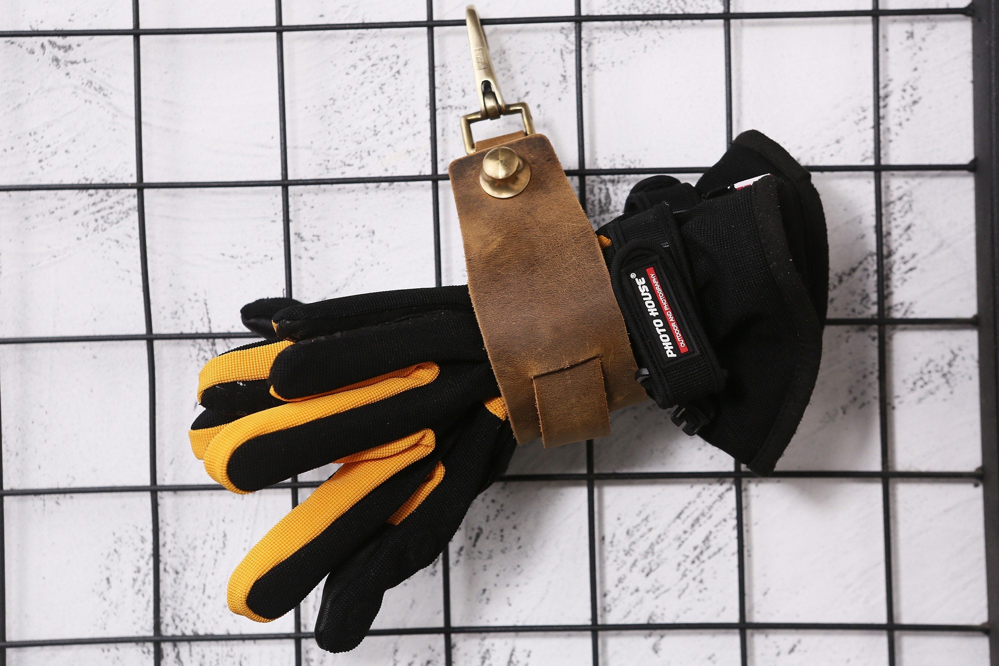 Vintage Leather Glove Holder Leash , Brown Leather Glove