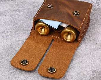 Leather Trumpet Mouthpiece Case Pouch Double Holder with Belt Loop, Vintage Brown Gift for Trumpet Player, Mouthpiece Carry Case U11-TMC