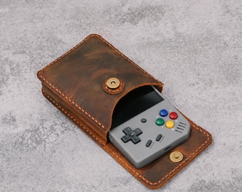 Personalized Leather Case for Miyoo Mini Plus, Retro Handheld Console Sleeve Case, retro gamer gift T09-LMMC