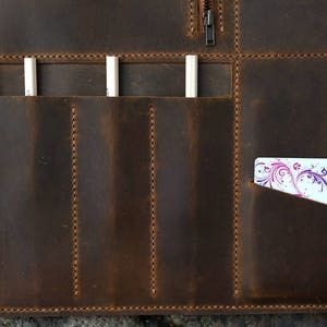 Handmade distressed leather MacBook pro laptop portfolio / retro leather business travel organizer case - MB05PDB image 3