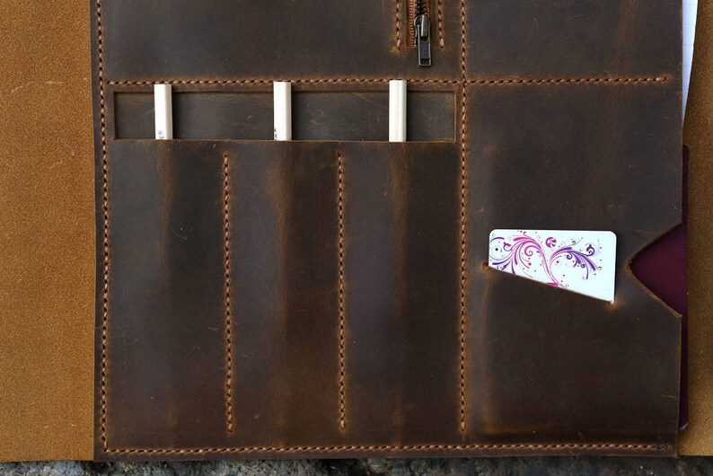Handmade distressed leather MacBook pro laptop portfolio / retro leather business travel organizer case - MB05PDB image 3