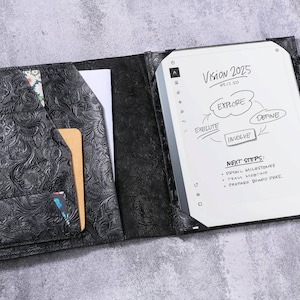 Notevole 2 custodia in pelle con goffratura nera viola con portapenne, copertina reMarkable 2 folio organizer, N05-LRMBPU